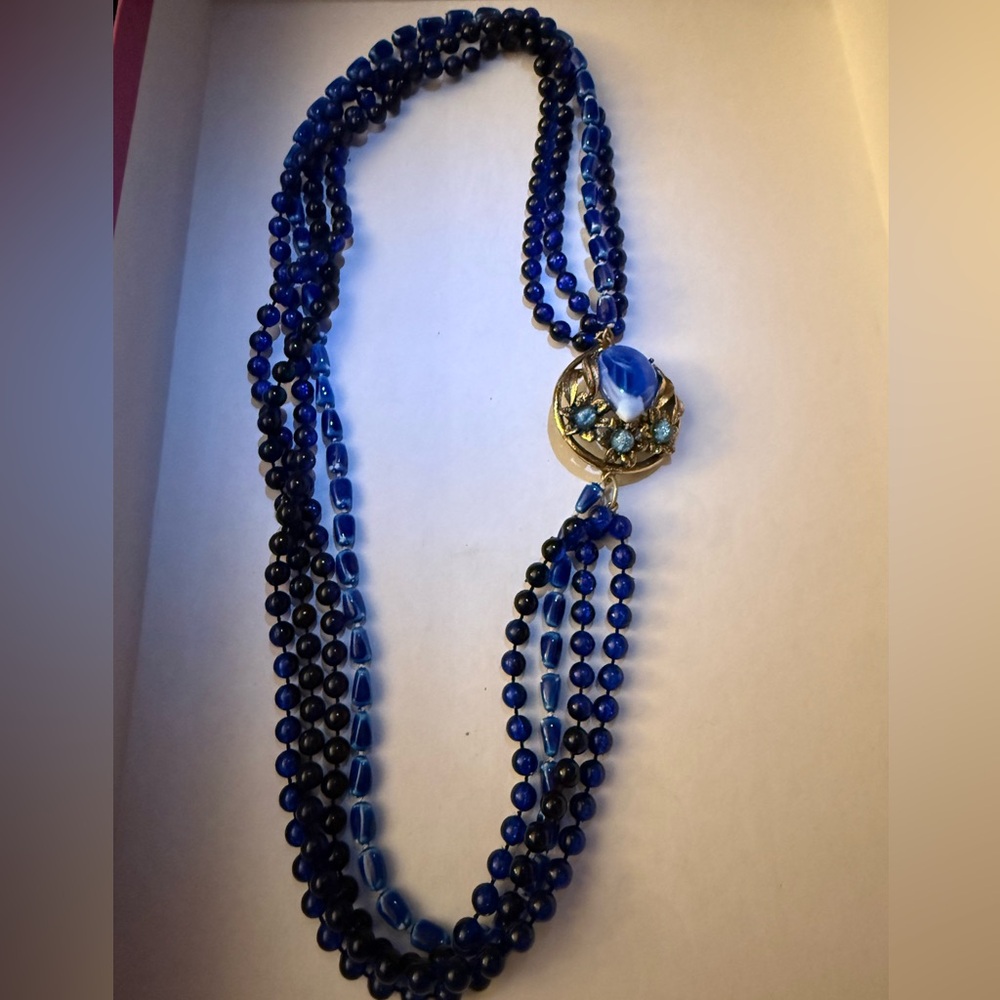 Selro Selini” Vintage Victorian looking Blue Beaded Necklace